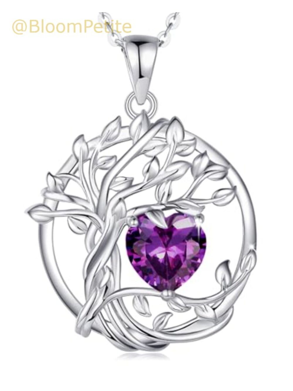 Tree of Life Birthstone Necklace Sterling Silver White Gold Plated Adjustable